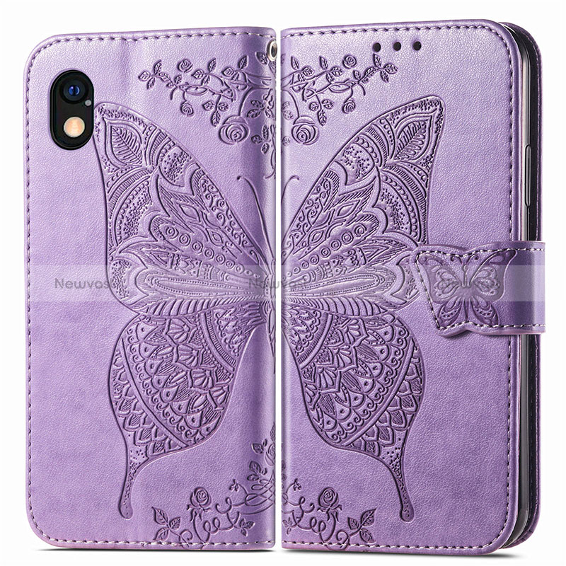 Leather Case Stands Butterfly Flip Cover Holder for Sony Xperia Ace III SOG08 Clove Purple