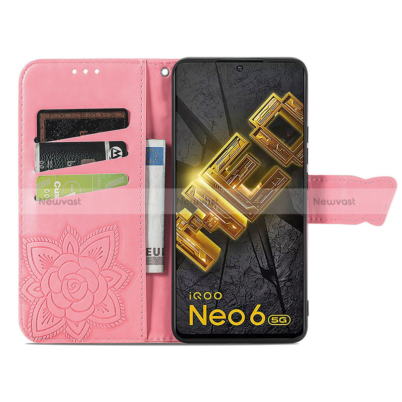 Leather Case Stands Butterfly Flip Cover Holder for Vivo iQOO Neo6 5G