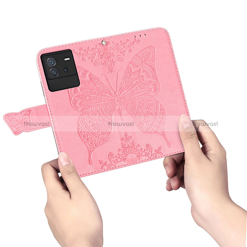 Leather Case Stands Butterfly Flip Cover Holder for Vivo iQOO Neo6 5G