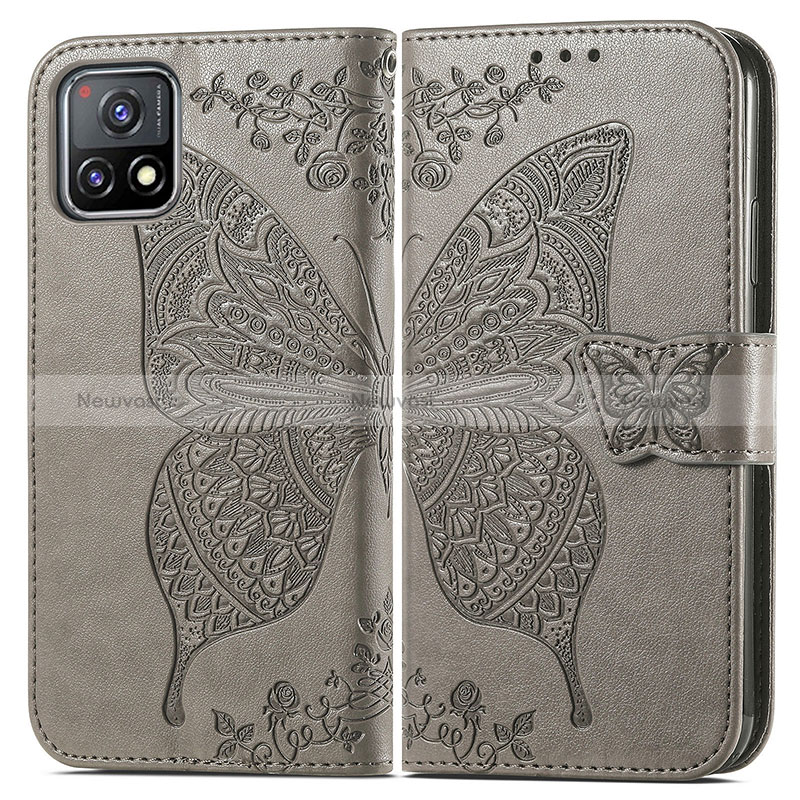 Leather Case Stands Butterfly Flip Cover Holder for Vivo iQOO U3x 5G Gray