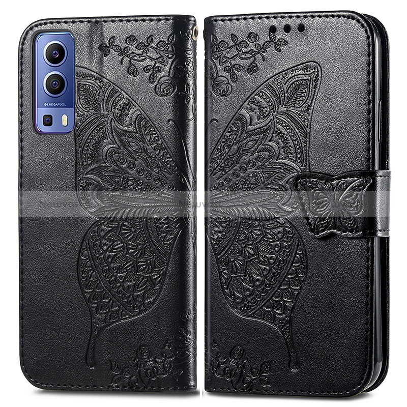 Leather Case Stands Butterfly Flip Cover Holder for Vivo iQOO Z3 5G Black