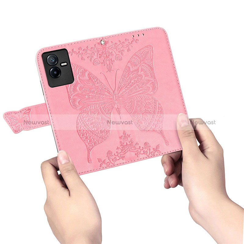 Leather Case Stands Butterfly Flip Cover Holder for Vivo iQOO Z6x