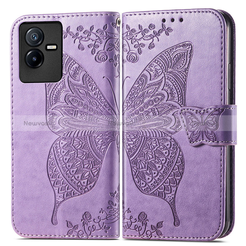 Leather Case Stands Butterfly Flip Cover Holder for Vivo T2x 5G