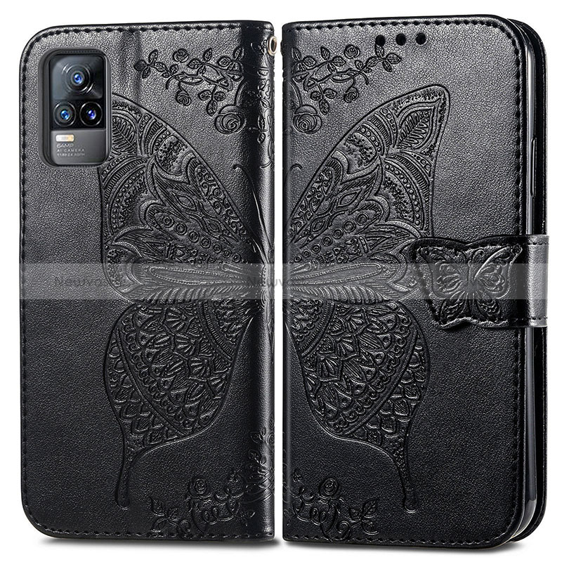 Leather Case Stands Butterfly Flip Cover Holder for Vivo V21e 4G Black