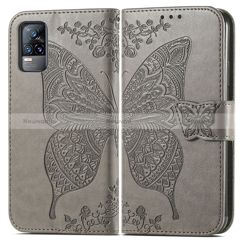 Leather Case Stands Butterfly Flip Cover Holder for Vivo V21e 4G Gray