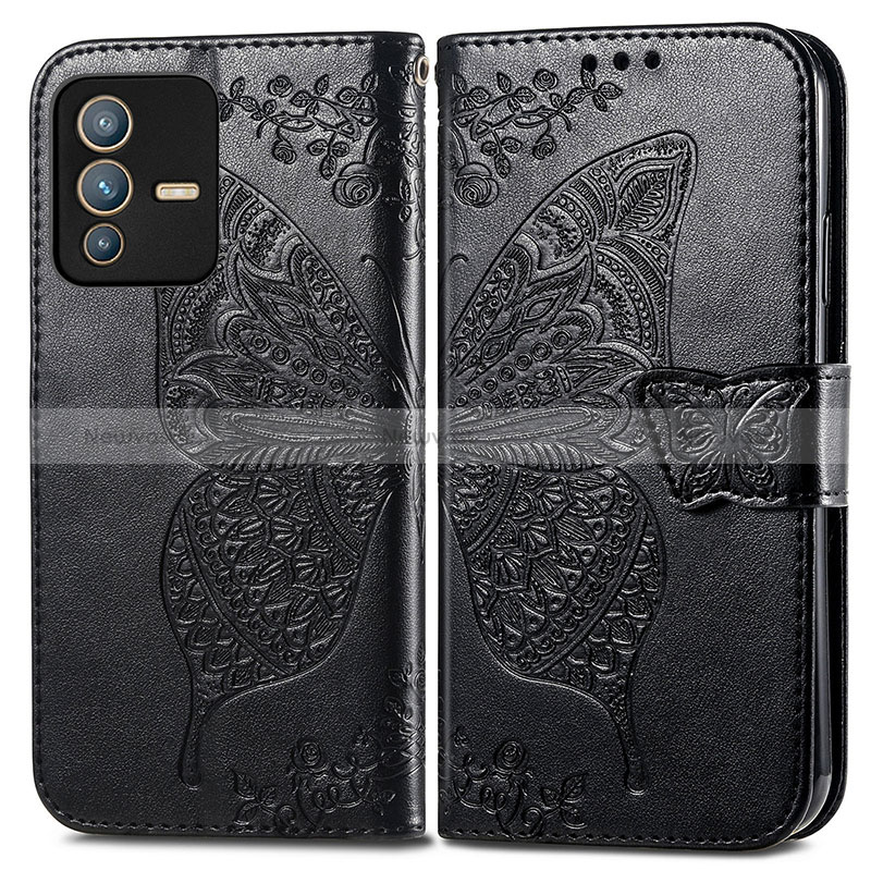 Leather Case Stands Butterfly Flip Cover Holder for Vivo V23 5G Black