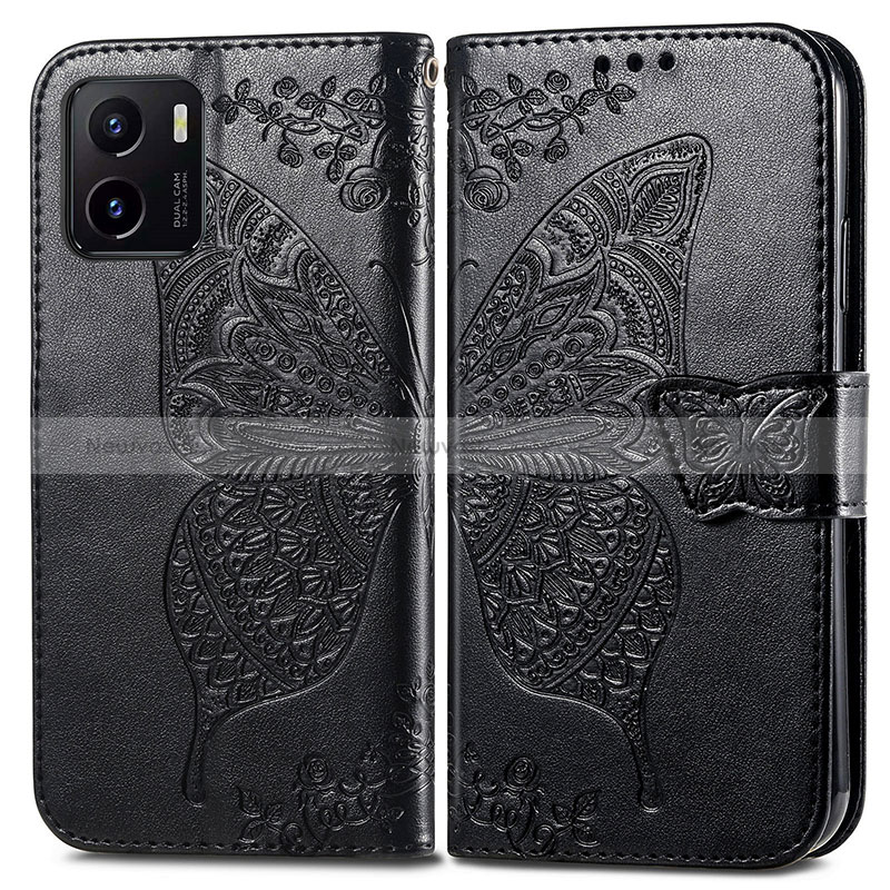 Leather Case Stands Butterfly Flip Cover Holder for Vivo Y01A Black