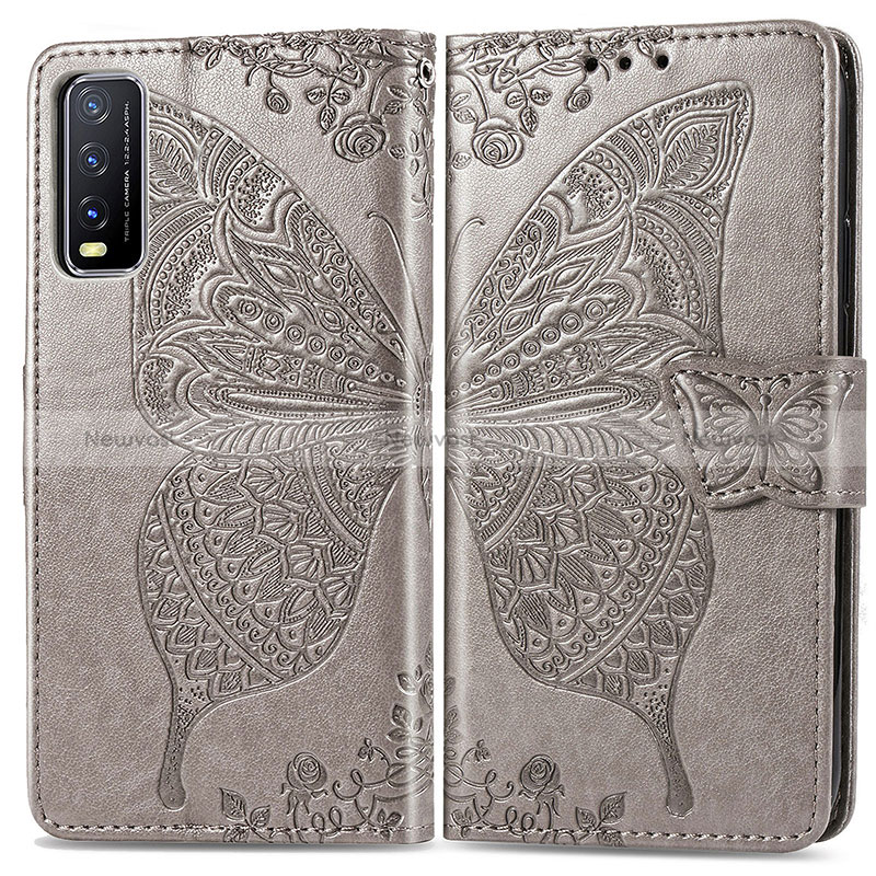 Leather Case Stands Butterfly Flip Cover Holder for Vivo Y12s