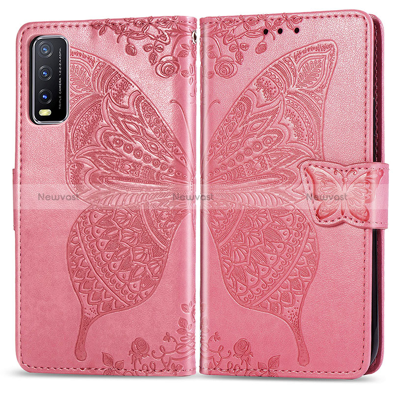 Leather Case Stands Butterfly Flip Cover Holder for Vivo Y20s G