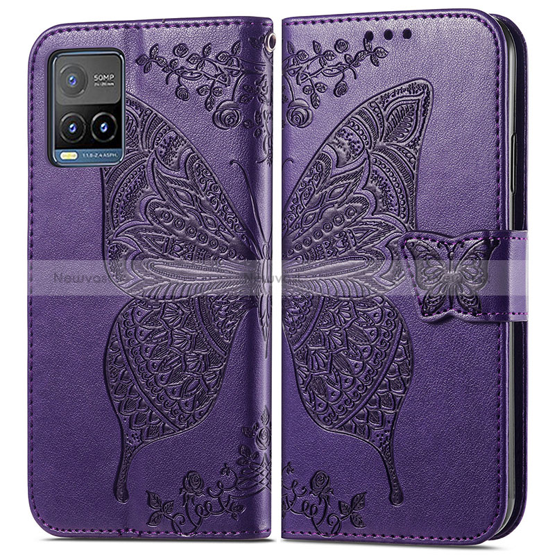 Leather Case Stands Butterfly Flip Cover Holder for Vivo Y21a