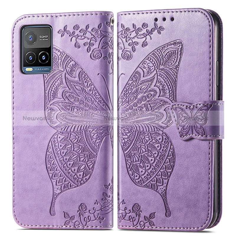 Leather Case Stands Butterfly Flip Cover Holder for Vivo Y21G