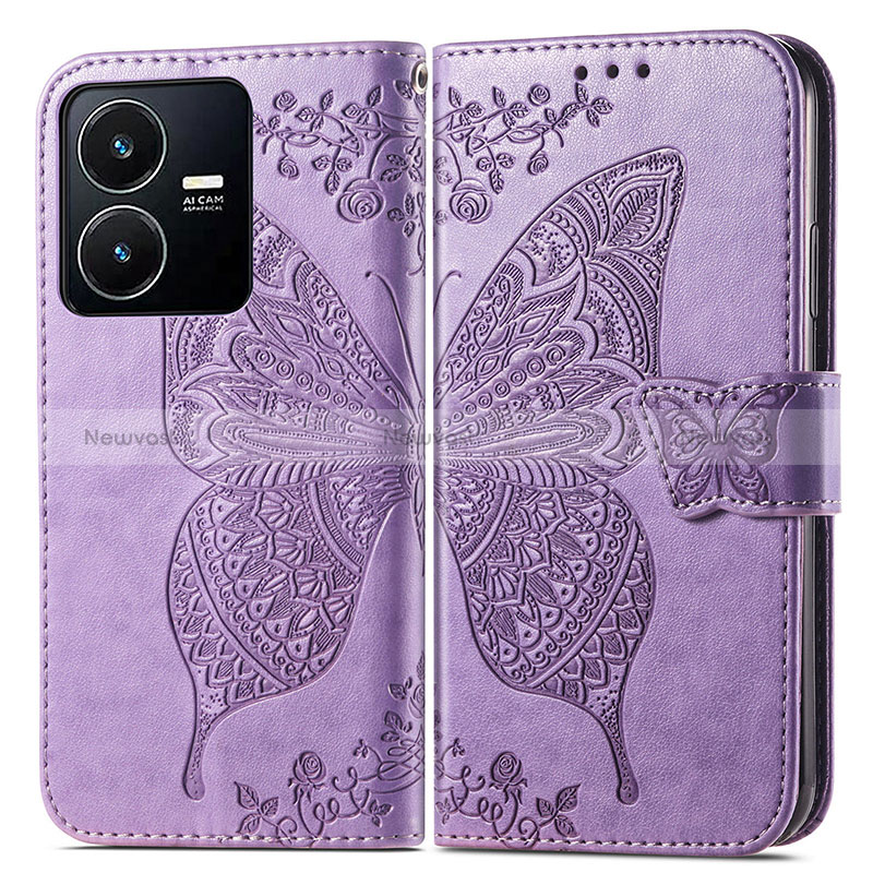 Leather Case Stands Butterfly Flip Cover Holder for Vivo Y22