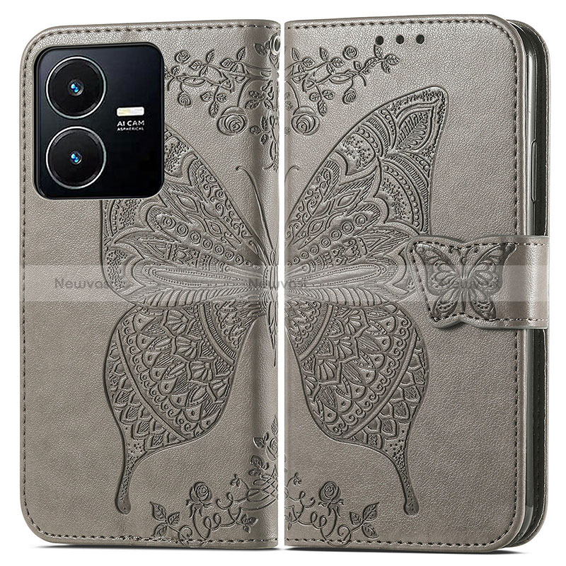 Leather Case Stands Butterfly Flip Cover Holder for Vivo Y22