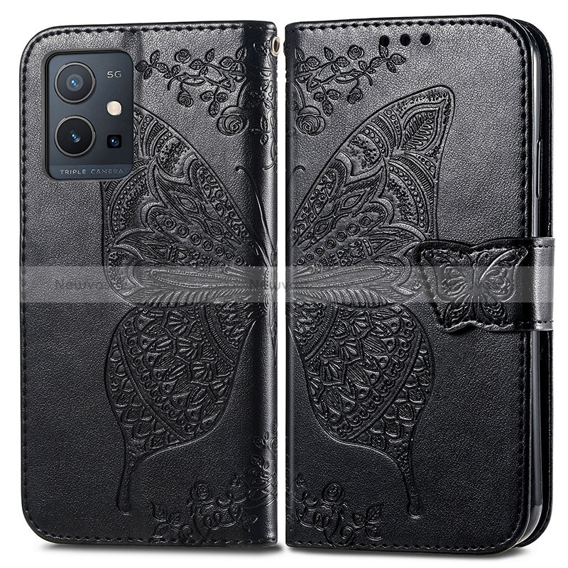 Leather Case Stands Butterfly Flip Cover Holder for Vivo Y30 5G Black