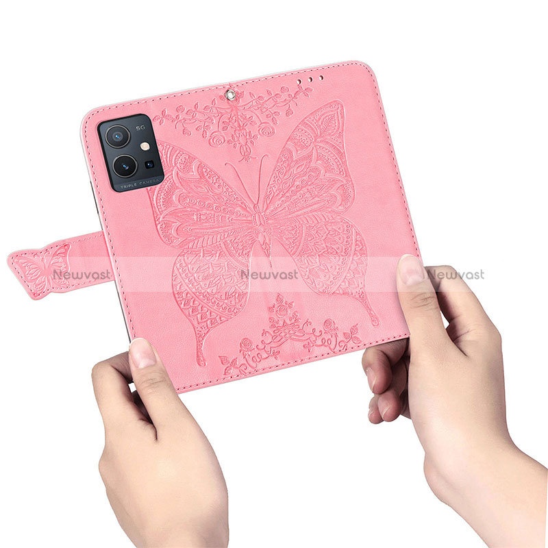 Leather Case Stands Butterfly Flip Cover Holder for Vivo Y33e 5G