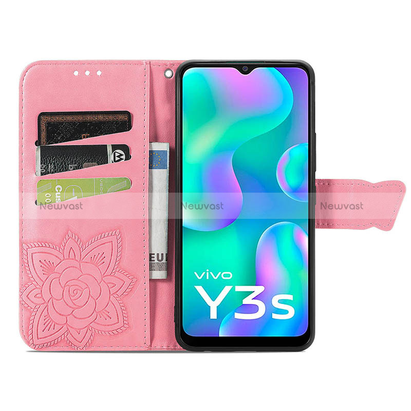 Leather Case Stands Butterfly Flip Cover Holder for Vivo Y3s (2021)