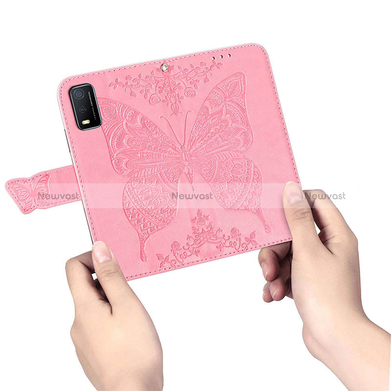 Leather Case Stands Butterfly Flip Cover Holder for Vivo Y3s (2021)