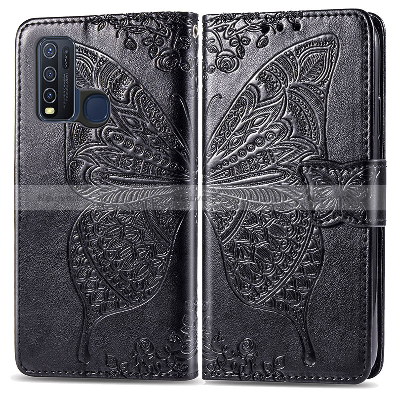 Leather Case Stands Butterfly Flip Cover Holder for Vivo Y50 Black