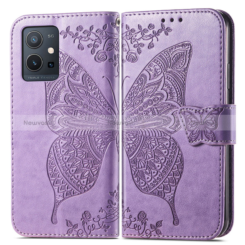 Leather Case Stands Butterfly Flip Cover Holder for Vivo Y55s 5G Clove Purple