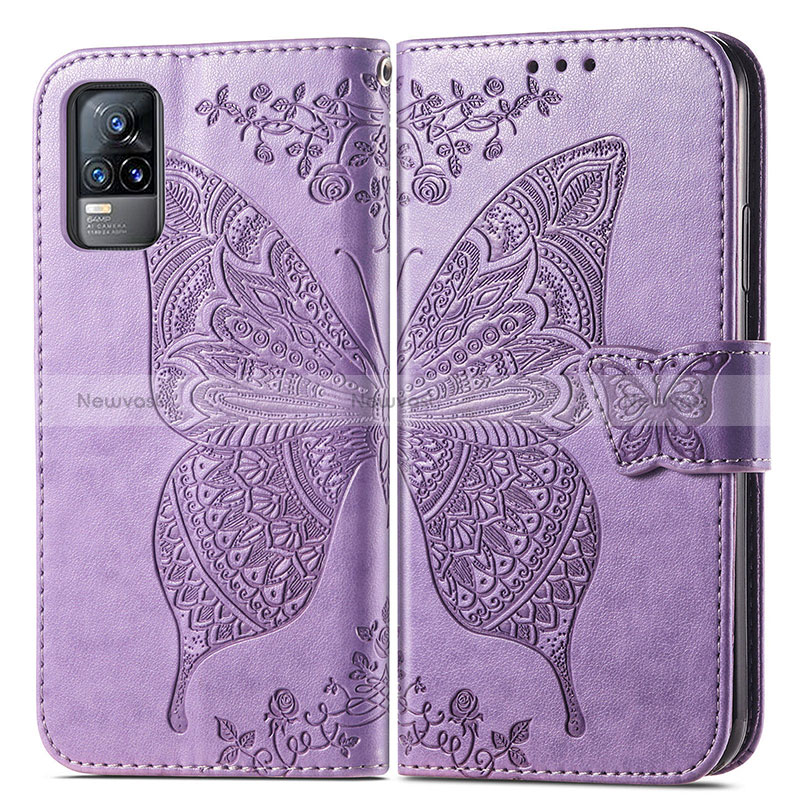 Leather Case Stands Butterfly Flip Cover Holder for Vivo Y73 (2021) Clove Purple