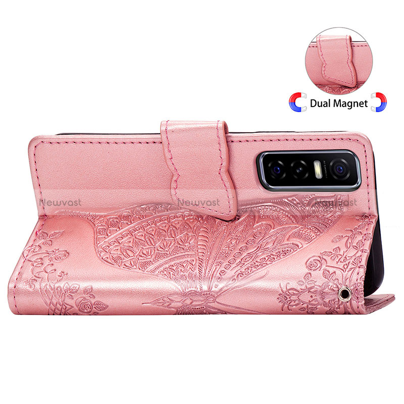 Leather Case Stands Butterfly Flip Cover Holder for Vivo Y73s 5G