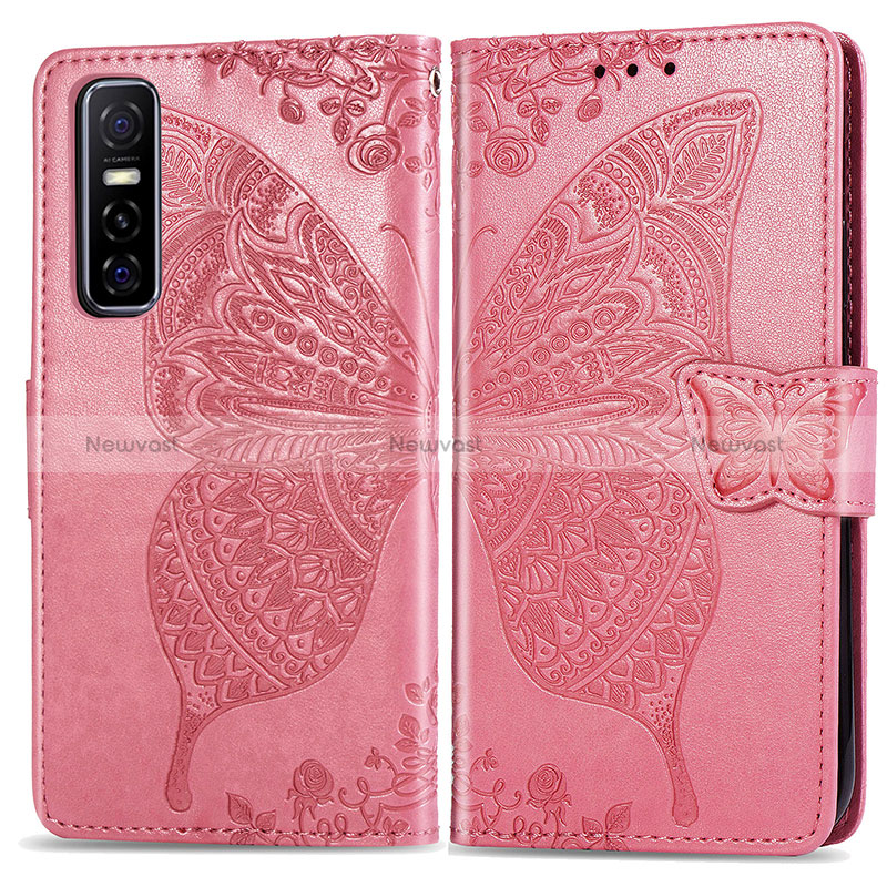 Leather Case Stands Butterfly Flip Cover Holder for Vivo Y73s 5G