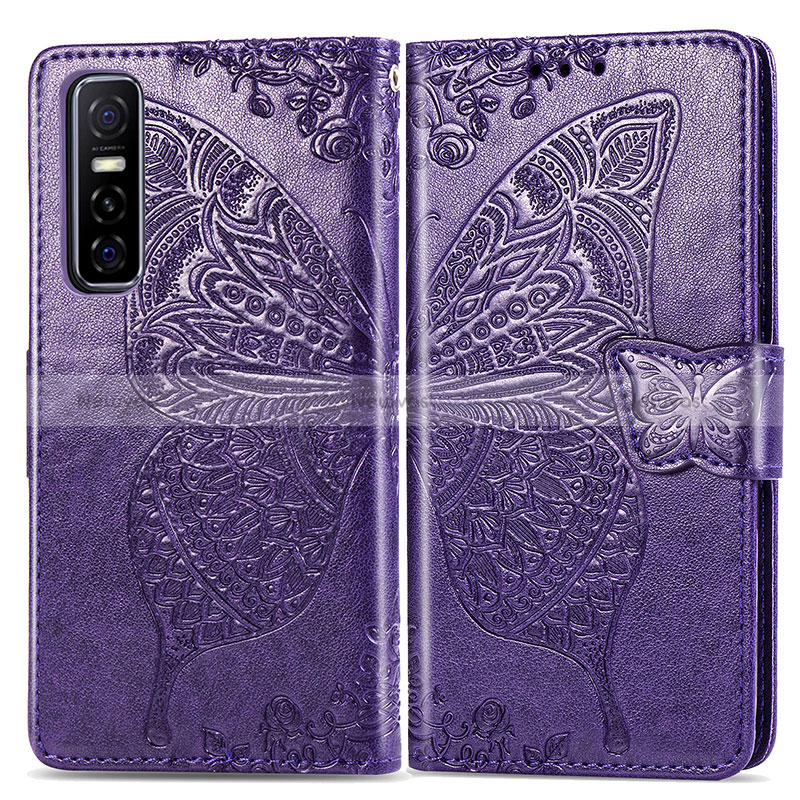 Leather Case Stands Butterfly Flip Cover Holder for Vivo Y73s 5G