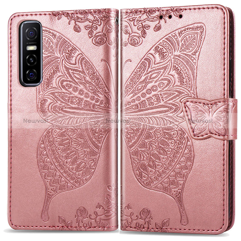 Leather Case Stands Butterfly Flip Cover Holder for Vivo Y73s 5G