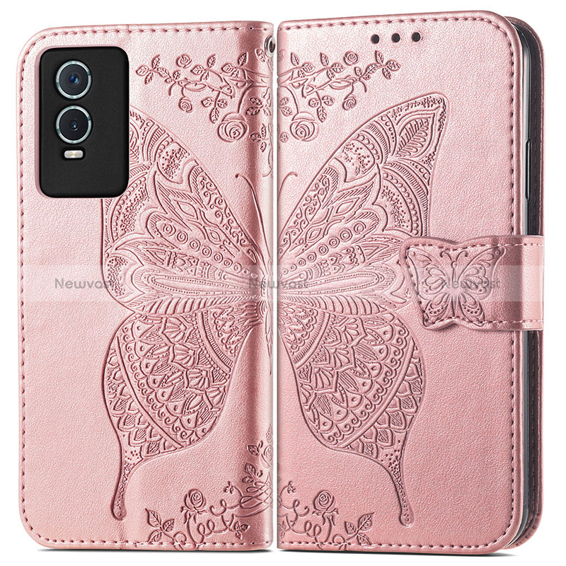 Leather Case Stands Butterfly Flip Cover Holder for Vivo Y74s 5G