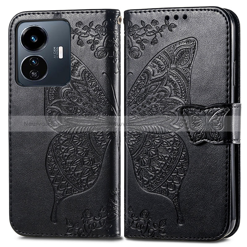 Leather Case Stands Butterfly Flip Cover Holder for Vivo Y77 5G Black