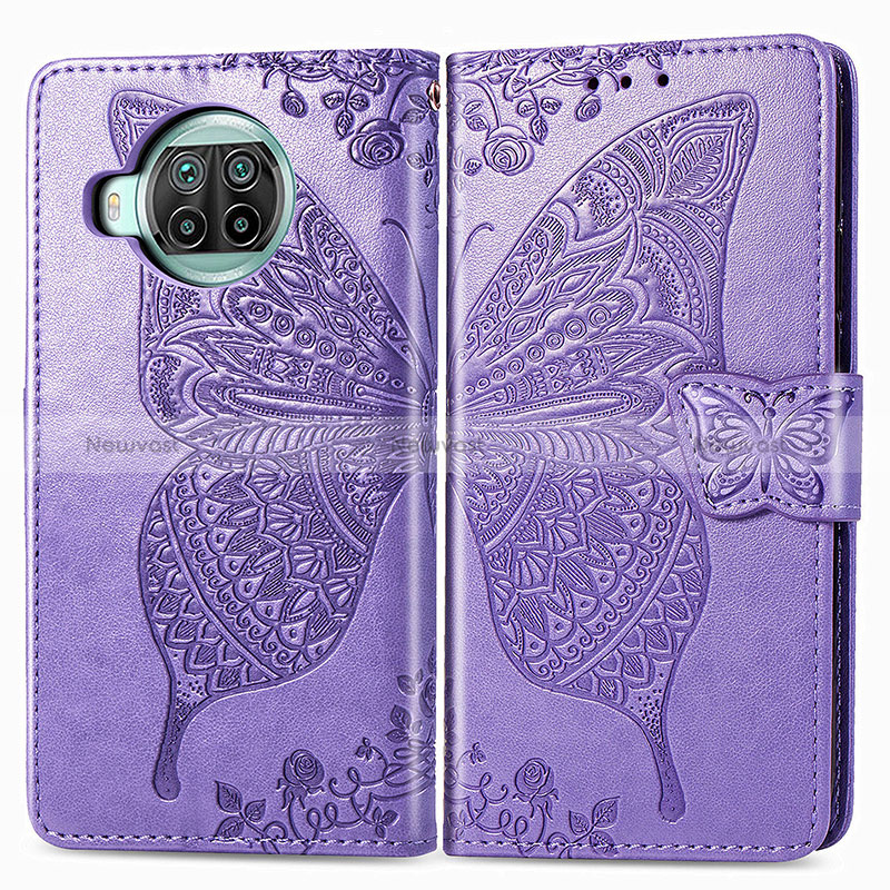 Leather Case Stands Butterfly Flip Cover Holder for Xiaomi Mi 10i 5G Clove Purple