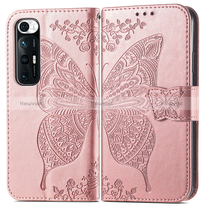 Leather Case Stands Butterfly Flip Cover Holder for Xiaomi Mi 10S 5G Pink