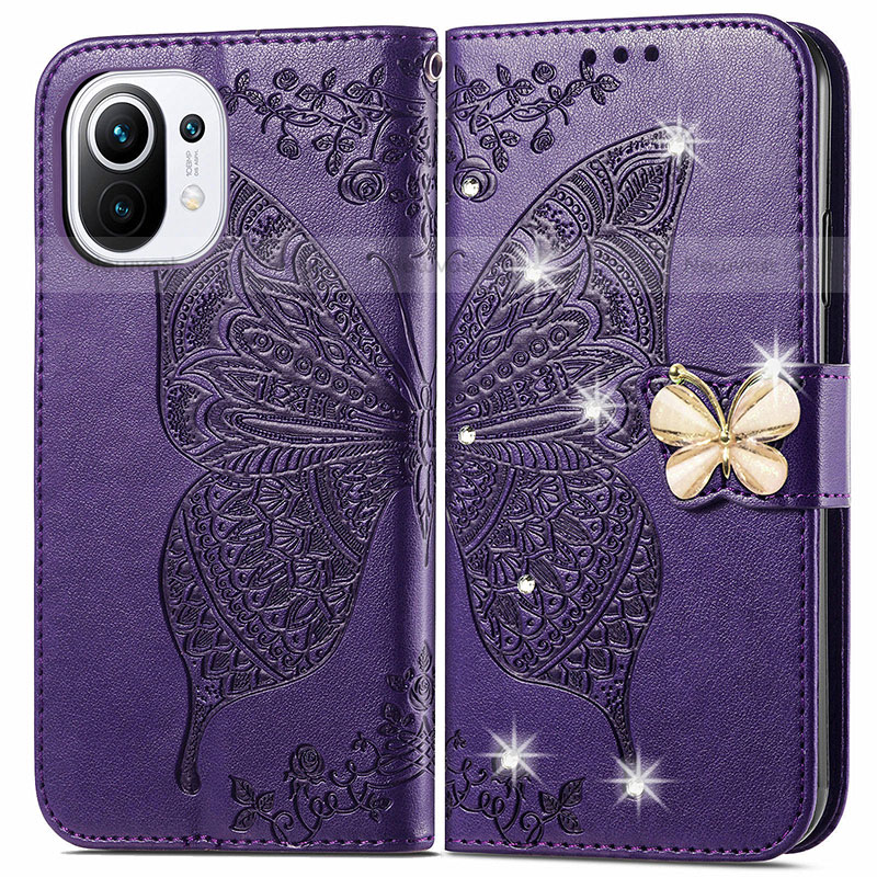 Leather Case Stands Butterfly Flip Cover Holder for Xiaomi Mi 11 Lite 5G NE