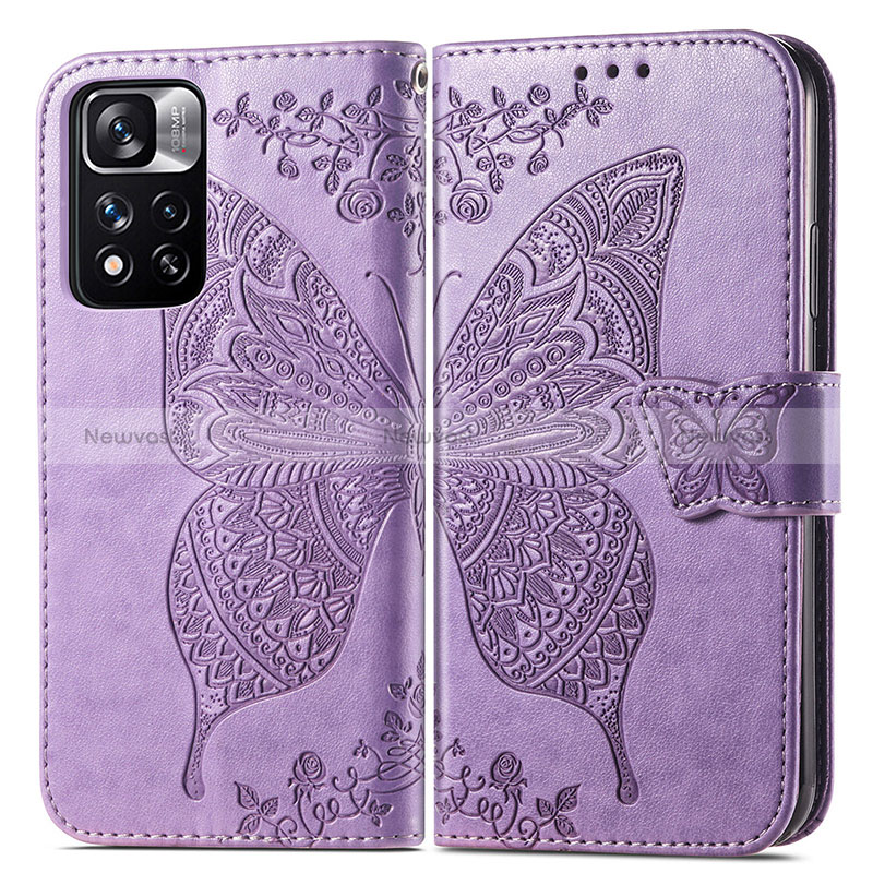 Leather Case Stands Butterfly Flip Cover Holder for Xiaomi Mi 11i 5G (2022) Clove Purple