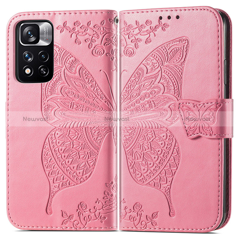 Leather Case Stands Butterfly Flip Cover Holder for Xiaomi Mi 11i 5G (2022) Hot Pink