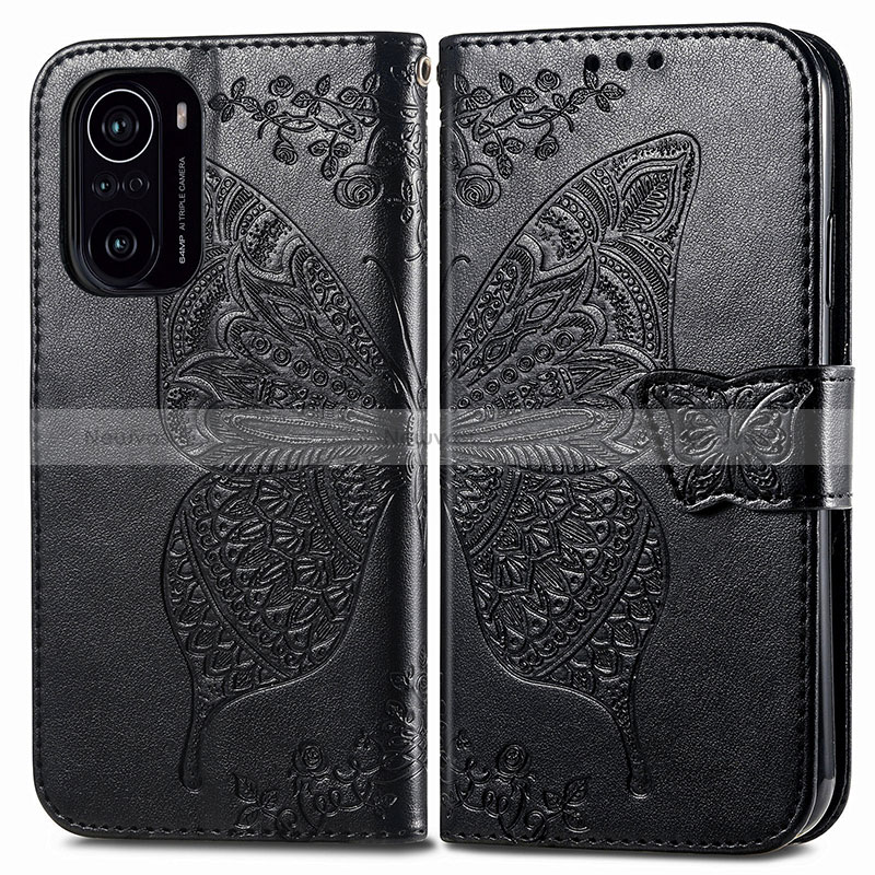 Leather Case Stands Butterfly Flip Cover Holder for Xiaomi Mi 11i 5G Black