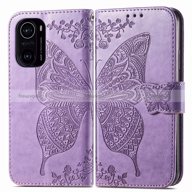 Leather Case Stands Butterfly Flip Cover Holder for Xiaomi Mi 11i 5G Clove Purple