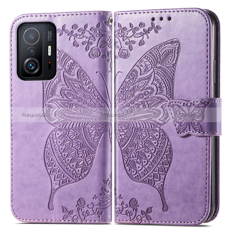 Leather Case Stands Butterfly Flip Cover Holder for Xiaomi Mi 11T 5G Clove Purple