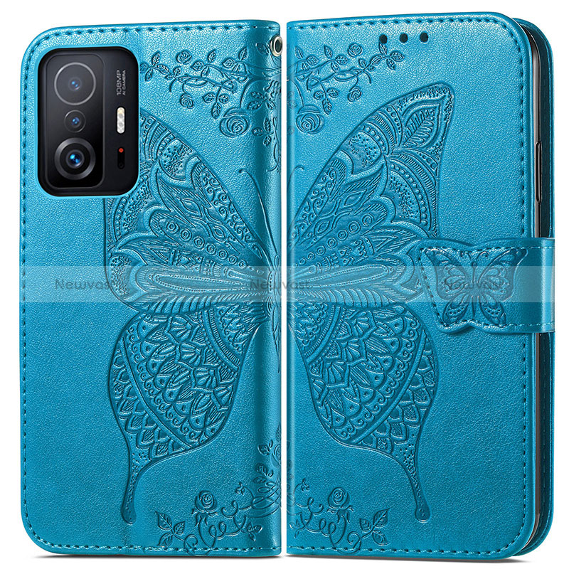 Leather Case Stands Butterfly Flip Cover Holder for Xiaomi Mi 11T Pro 5G Blue