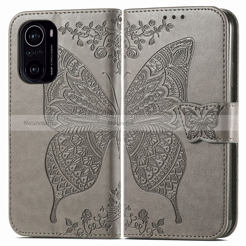 Leather Case Stands Butterfly Flip Cover Holder for Xiaomi Mi 11X Pro 5G Gray