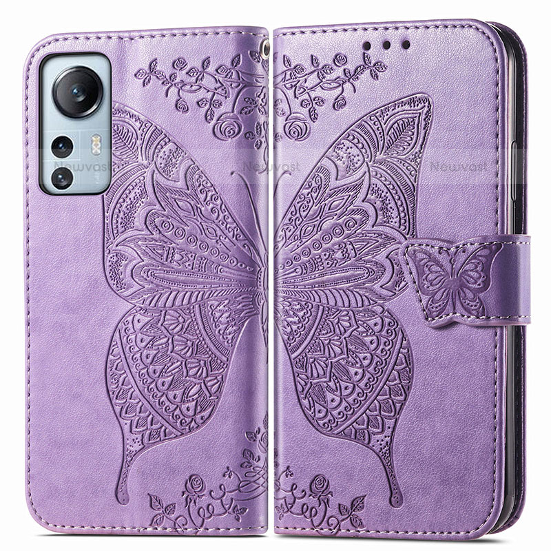 Leather Case Stands Butterfly Flip Cover Holder for Xiaomi Mi 12 Lite 5G Clove Purple