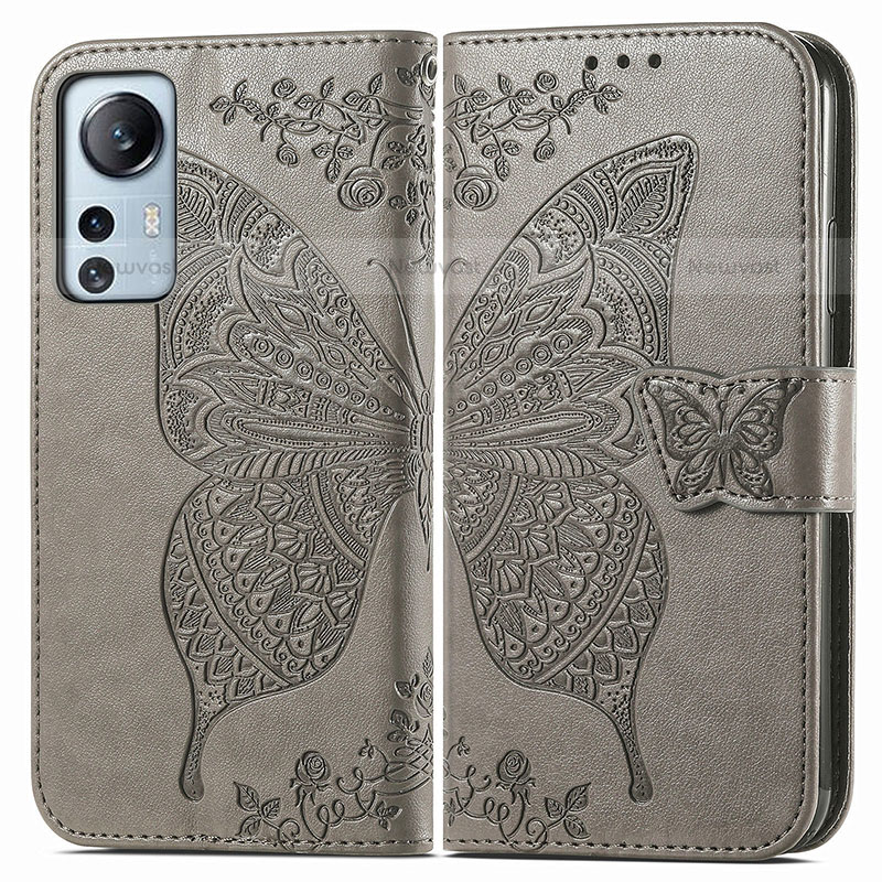 Leather Case Stands Butterfly Flip Cover Holder for Xiaomi Mi 12 Lite 5G Gray