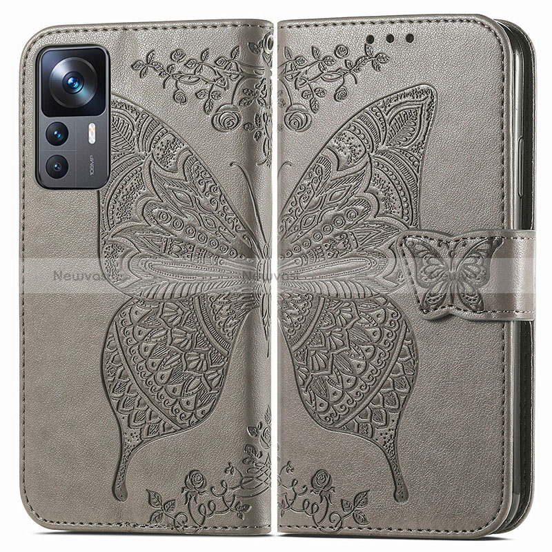 Leather Case Stands Butterfly Flip Cover Holder for Xiaomi Mi 12T 5G Gray