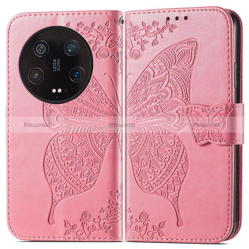 Leather Case Stands Butterfly Flip Cover Holder for Xiaomi Mi 13 Ultra 5G Hot Pink