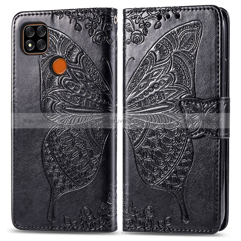 Leather Case Stands Butterfly Flip Cover Holder for Xiaomi POCO C3 Black