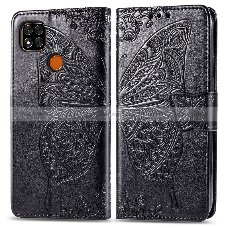 Leather Case Stands Butterfly Flip Cover Holder for Xiaomi POCO C31 Black