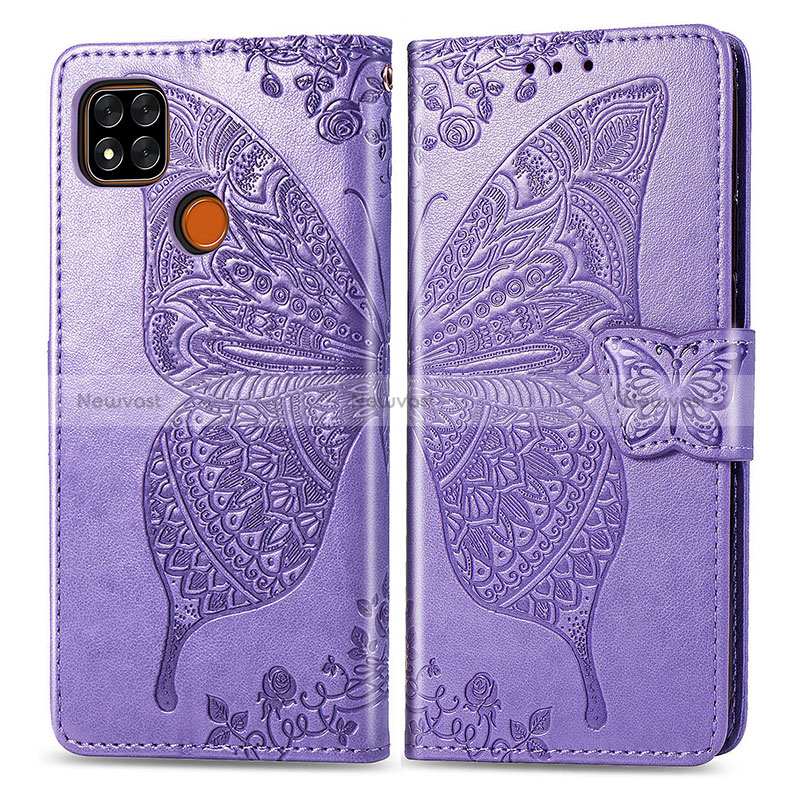 Leather Case Stands Butterfly Flip Cover Holder for Xiaomi POCO C31 Clove Purple