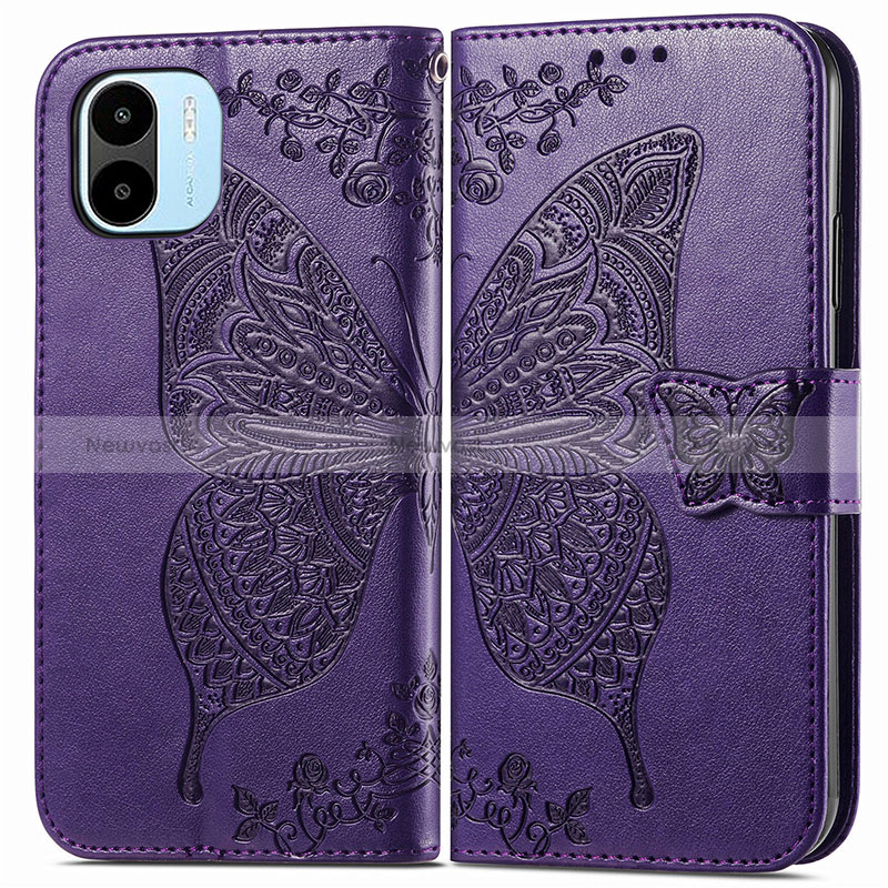 Leather Case Stands Butterfly Flip Cover Holder for Xiaomi Poco C51 Purple