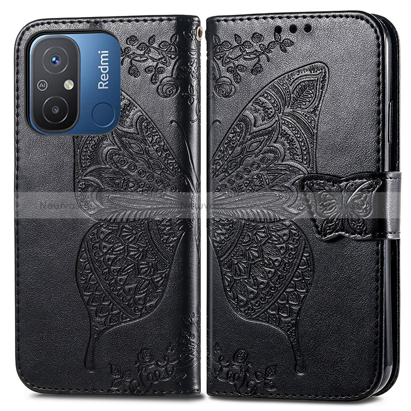 Leather Case Stands Butterfly Flip Cover Holder for Xiaomi Poco C55 Black