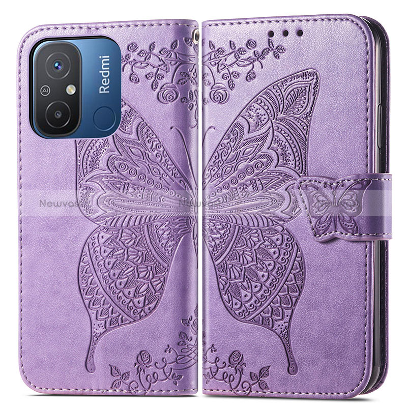 Leather Case Stands Butterfly Flip Cover Holder for Xiaomi Poco C55 Clove Purple